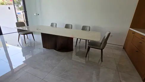 Great Condition Al Huzaifa brand original marble Dining table with 8 chairs