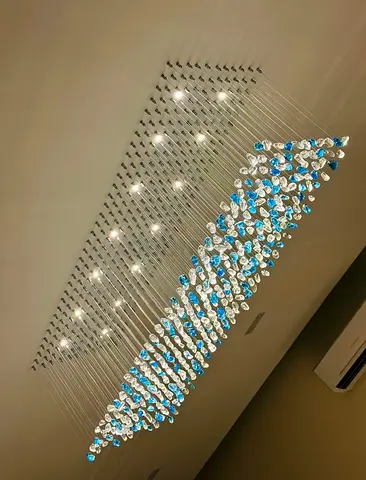 Chic Modern Chandelier with Blue Accents 2m*1m