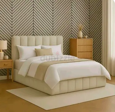 Modern Beige Bed with Elegant Headboard