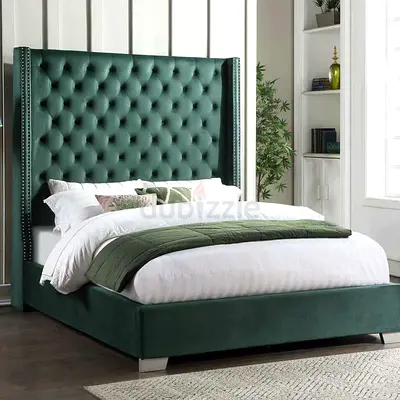 Stylish Green Velvet Bed with Headboard