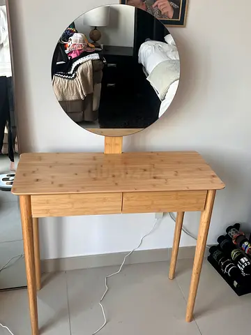 Elegant Bamboo dresser with Round Mirror and two draws