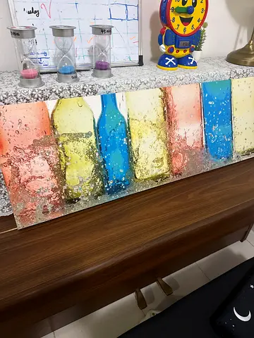 Colourful Picture  Abstract Glass Art Table