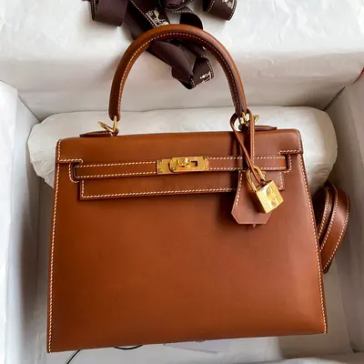 Hermes Kelly Sellier 25 In Gold Barenia Calfskin