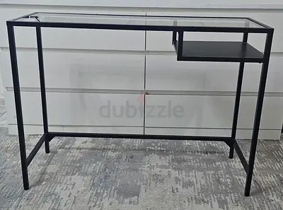 Sleek Black Glass and Metal Studyf  Table from Ikea