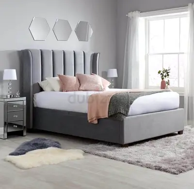 Elegant Grey Upholstered Bed with Storage