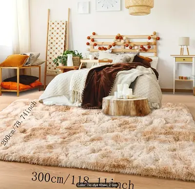 Cozy Tie-Dye Khaki Area Rug Fluffy Shaggy Beige