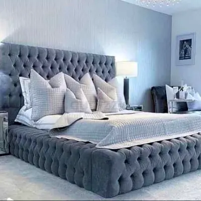 New Customise Elegant Super King Size Upholstered Bed with Plush Headboard