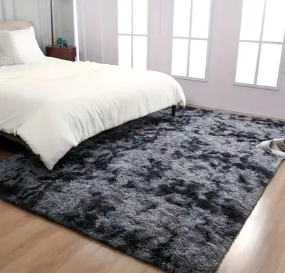 Luxurious Black Grey Shaggy Rug for Sale 300x200cm