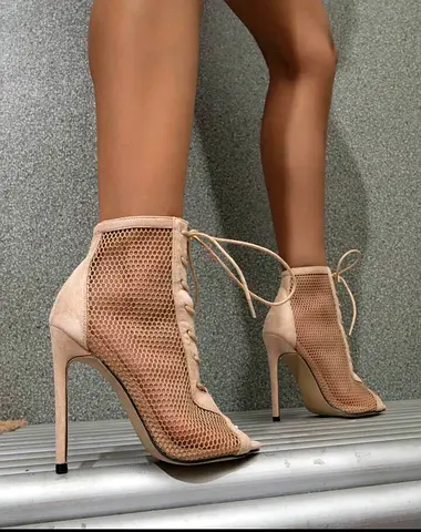Stylish Nude Mesh Ankle Boots