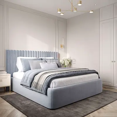 Modern Upholstered Bed with Soft Grey Finish for sale