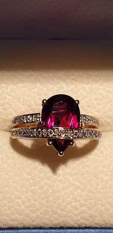 14K GOLD WITH RUBY RING... 4.5 gr - WITH DIAMONDS-27 PIS ... RUBY SIZE 8X12 mm, RING SIZE-16.8