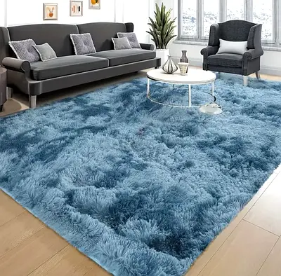 Cozy Plush Blue Area Rug Carpet Fluffy Shaggy - 3x2meters