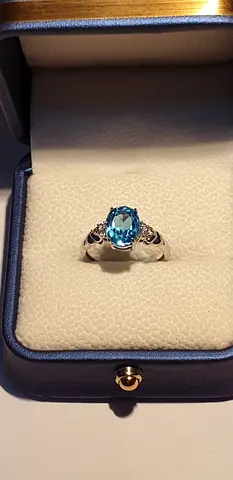 REAL GOLD  14K RING WITH SAPPHIRE, RING WEIGHT-3.0 g AND DIAMONDS 6 PS ..... SAPPHIRE SIZE 8.30X7.12