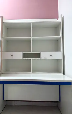 Large White Study Table with Shelves