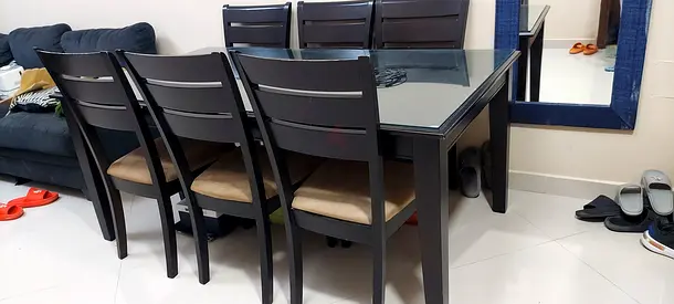 Modern Solid wood Dining Table Glass Top Set with Comfortable Chairs