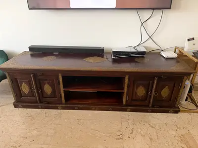Vintage Wooden Entertainment Center with brass detailing