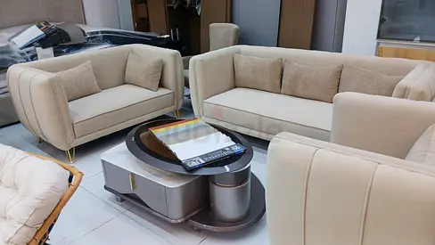 Modern Beige Sofa Set with Coffee Table