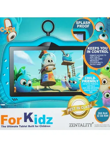 For Kidz Splash-Proof Tablet for Children 7 (inches) WiFi Tablet  2GB RAM 32GB Storage