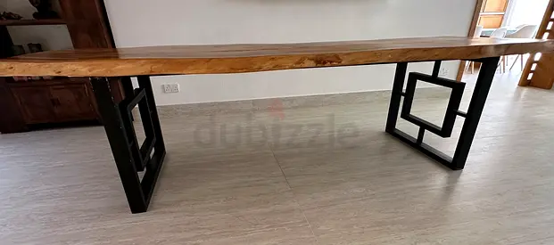 Solid Wooden 3 meter Table with Unique Metal Base.