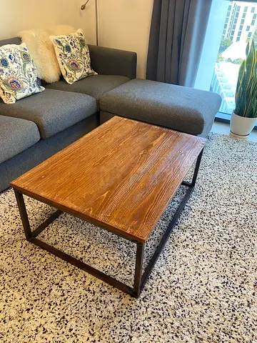 Stylish Wooden Coffee Table with Metal Frame