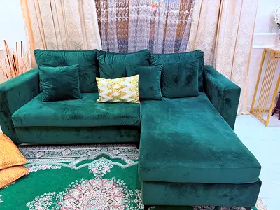 Stylish Green Sectional Sofa with Cushions
