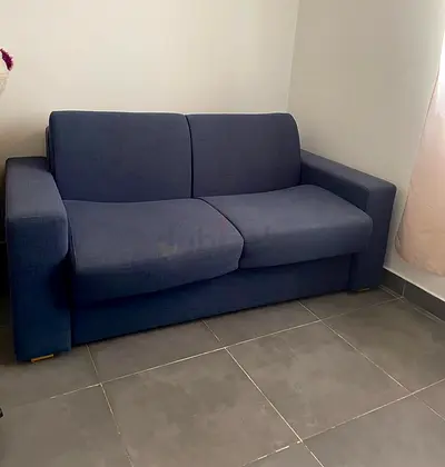 Cozy Two-Seater covertable Sofa in Blue Fabric