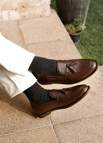 Gomila Luxury Mens Dark Brown Pebble Grain Leather Loafer - 41/8