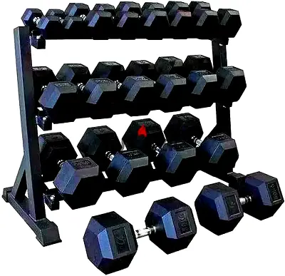 Hex dumbbell set 2.5 to 20kg with the rack