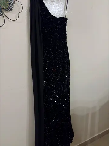 Elegant Black Evening Gown with Cape