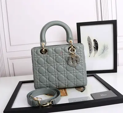 Dior Medium Lady Dior Bag with Enamel Charm In Grey Lambskin