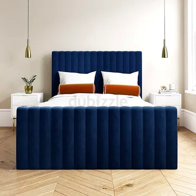 Stylish and Comfortable Blue Velvet Kimg Size Bed