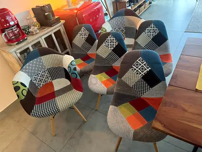 6x Colorful Patchwork Dining Chairs