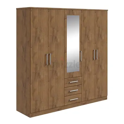 Stylish Wooden Wardrobe with Mirror and Drawers