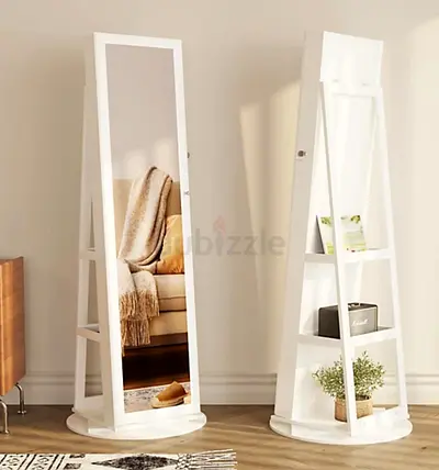 Stylish White Leaning Mirror with Shelves