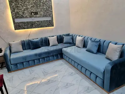 Elegant Blue Fabric Sofa