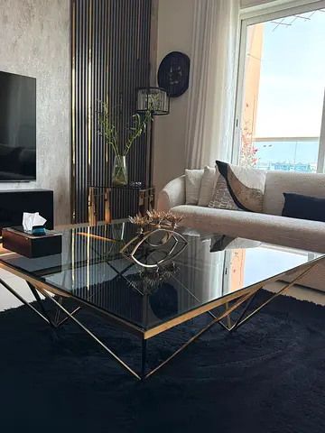 Elegant Glass Coffee Table with Gold Accents