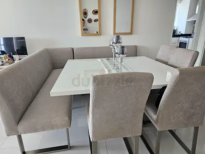 Square 8 seater modern white dining table and chairs