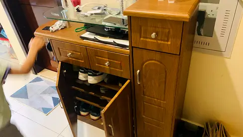 Shoe Cabinet with Storage and Glass Top