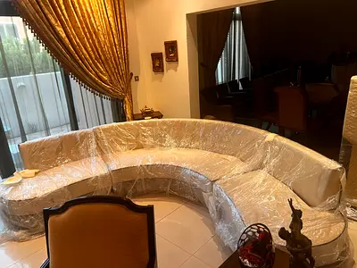 Luxurious Sofa- Big Size - Brand New- beautiful fabric and piping. Original price AED 20,000