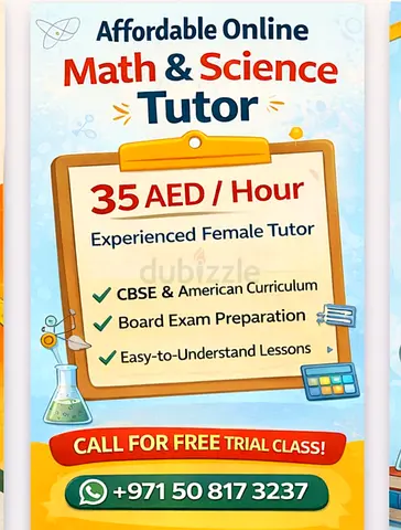 Female Math  Science Online Tutor 35 AED/ hour