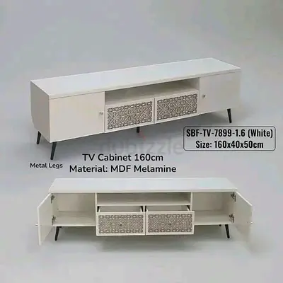 Stylish White TV Cabinet with Metal Legs - 160cm