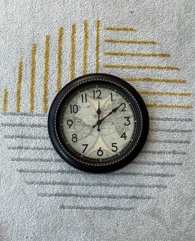 Vintage style clock with map dial and wooden frame