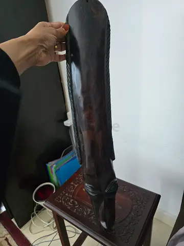 2  Carved hanging long wooden African face