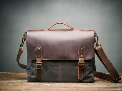 LEATHER  CANVAS BRIEFCASE MESSENGER BAG