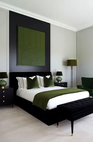 Elegant Modern Bedroom Set with Green Accents