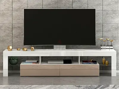 LED TV Stand – White with Grey Doors | Modern Storage Entertainment Unit