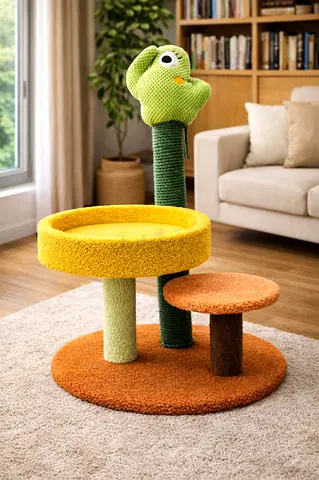 Colorful Cat Tree with Playful Bird Perch