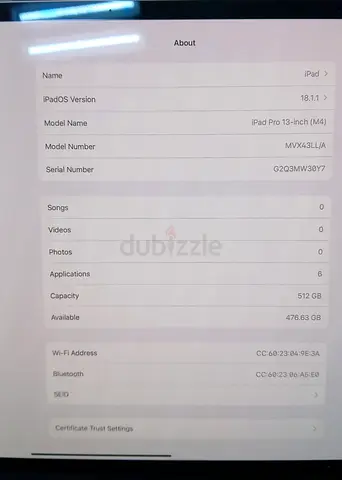 APPLE IPAD PRO 13 (M4 CHIP) WITH STANDARD GLASS MVX43LL/A 512GB SPACE BLACK