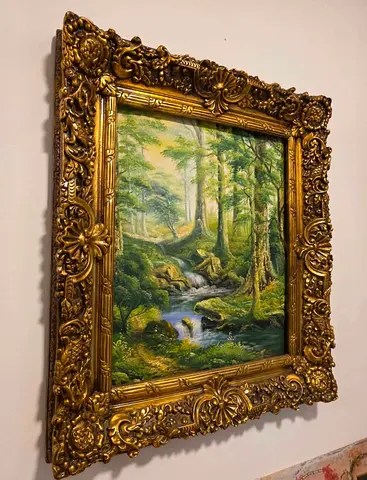 Large Framed Landscape Painting  Antique Gold Frame