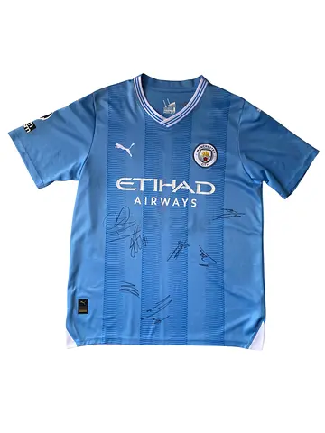 Manchester City Hand-Signed Shirt – De Bruyne, Haaland, Grealish – Rare Collectible (Video Proof)